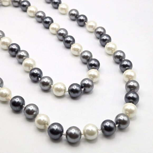 Tri-Colored Glass Faux Pearl Hand-Knotted Versatile Rope Length 60"‎ Necklace - Picture 1 of 4